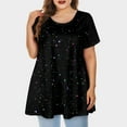 thumbnail image 2 of Mlqidk Women's Plus Size Tops Cute Plus Size Blouses 5x Crew Neck Plus Size Tops Short Sleeves Ethnic Floral Print Dressy Casual T Shirts 4x Womens Plus Size Clothes Black M, 2 of 5