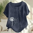 thumbnail image 2 of Summer Short Sleeve T-Shirts for Women Quick Dry Lightweight Floral Graphic Tees Casual Crew Neck Loose Linen Tee Shirts Navy Tops,Size S-2XL, 2 of 6