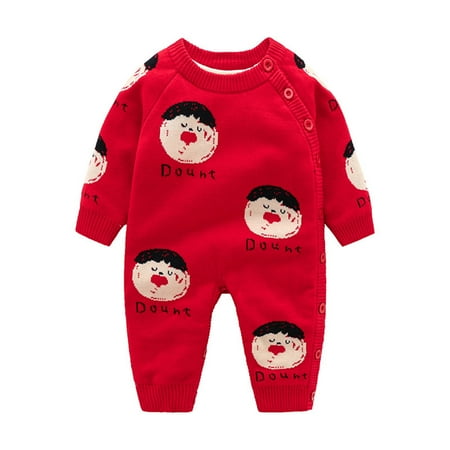 

Mikilon Children s Baby Jumpsuit Cartoon Long Sleeve Thickened Warm Baby Rompe Infant Clothes for Baby Girl 12-18 Months Red on Discount