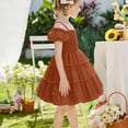 thumbnail image 4 of CCRFTGI Summer Dresses for Child Girls Size 10-12 Casual Dress Off Shoulder Pleated Square Neck Ruffle Smocked Floral Princess Party A-Line Dress Light Brown 3-4 Years, 4 of 8