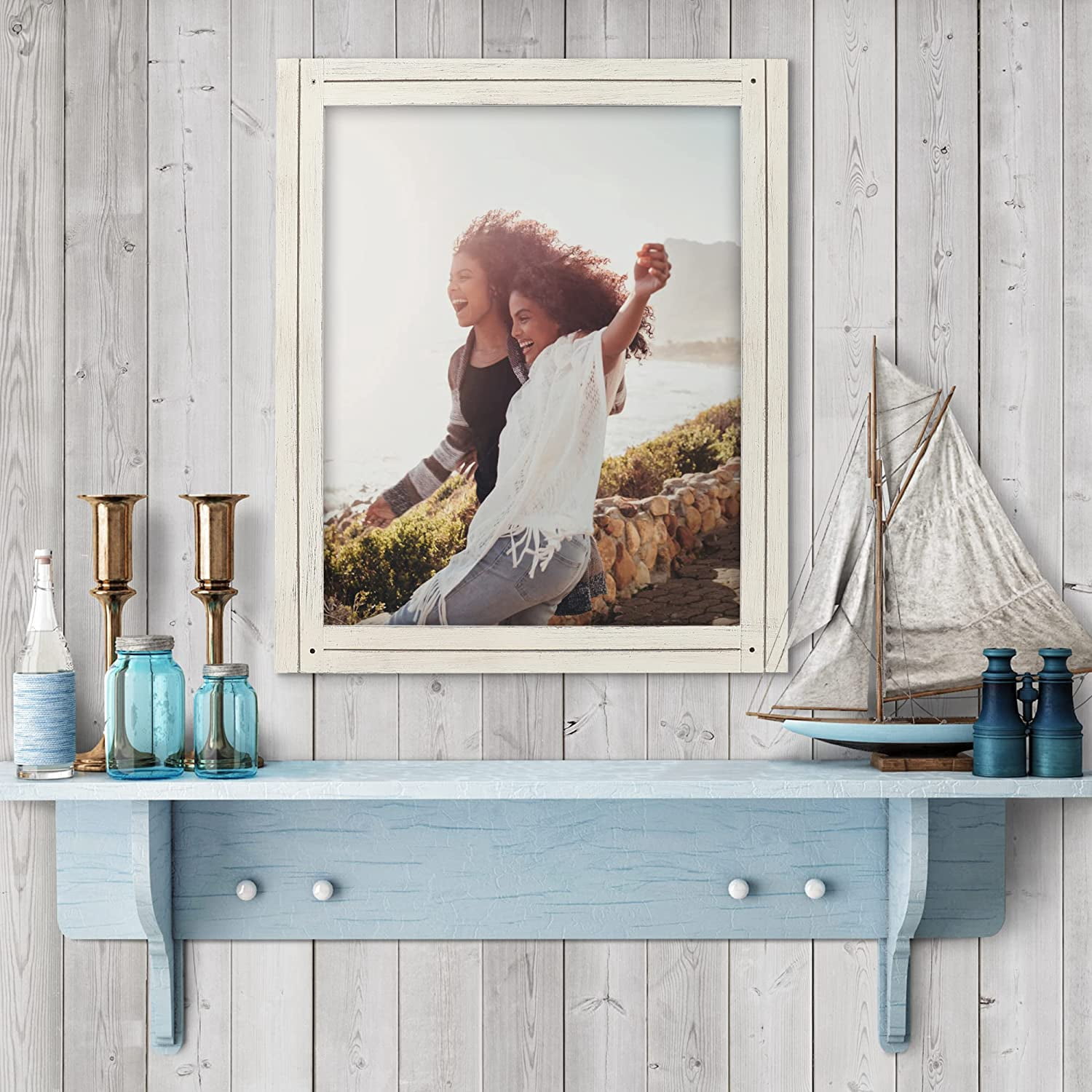 Americanflat 16x20 Rustic Picture Frame in White with Textured Wood and Plexiglass - Horizontal and Vertical Formats for Wall