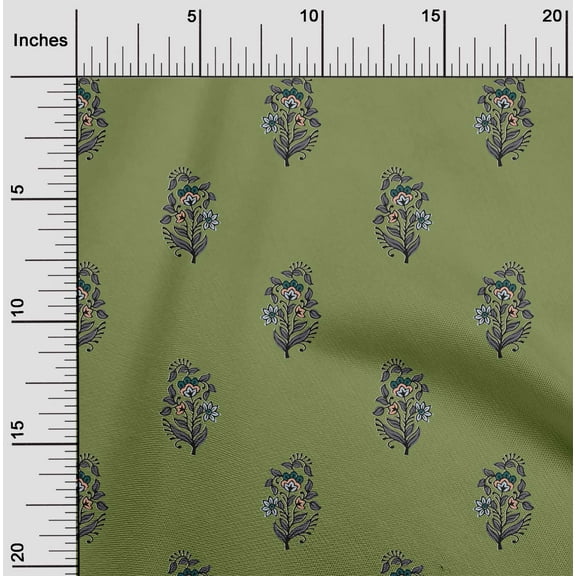 oneOone Organic Cotton Poplin Twill Fabric Leaves & Floral Block Print Fabric By The Yard 42 Inch Wide