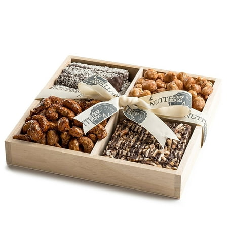 The Nuttery Nuts and Chocolate Gift Basket-Nuts and Chocolate Mix- Wooden Tray Sectional-Kosher Chocolate Gift