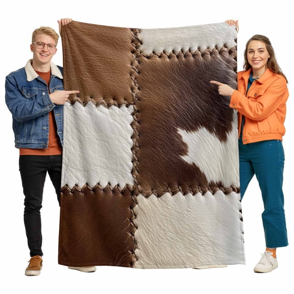 Cow Cowhide Flannel Blanket for Bed,Travel and Camping, Abstract Brown Seam Leather Super Soft Cozy Blanket for All Seasons 60"x80"