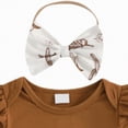 thumbnail image 5 of CAUYDY Infant Baby Summer Clothes Set for Newborn Girl Short Sleeve Romper + Cute Print Skirt + Bow Headband 3PCS for Toddler Girls Outfits 3-24Months (Sizes 3-6 Months,F2-Brown), 5 of 7