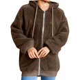 thumbnail image 3 of Nokdvo Womens 2025 Winter Fuzzy Fleece Jacket Plus Size Zip Up Hooded Cardigan Coats Solid Color Faux Fur Sweater Outerwear with Pockets,Brown XL, 3 of 5