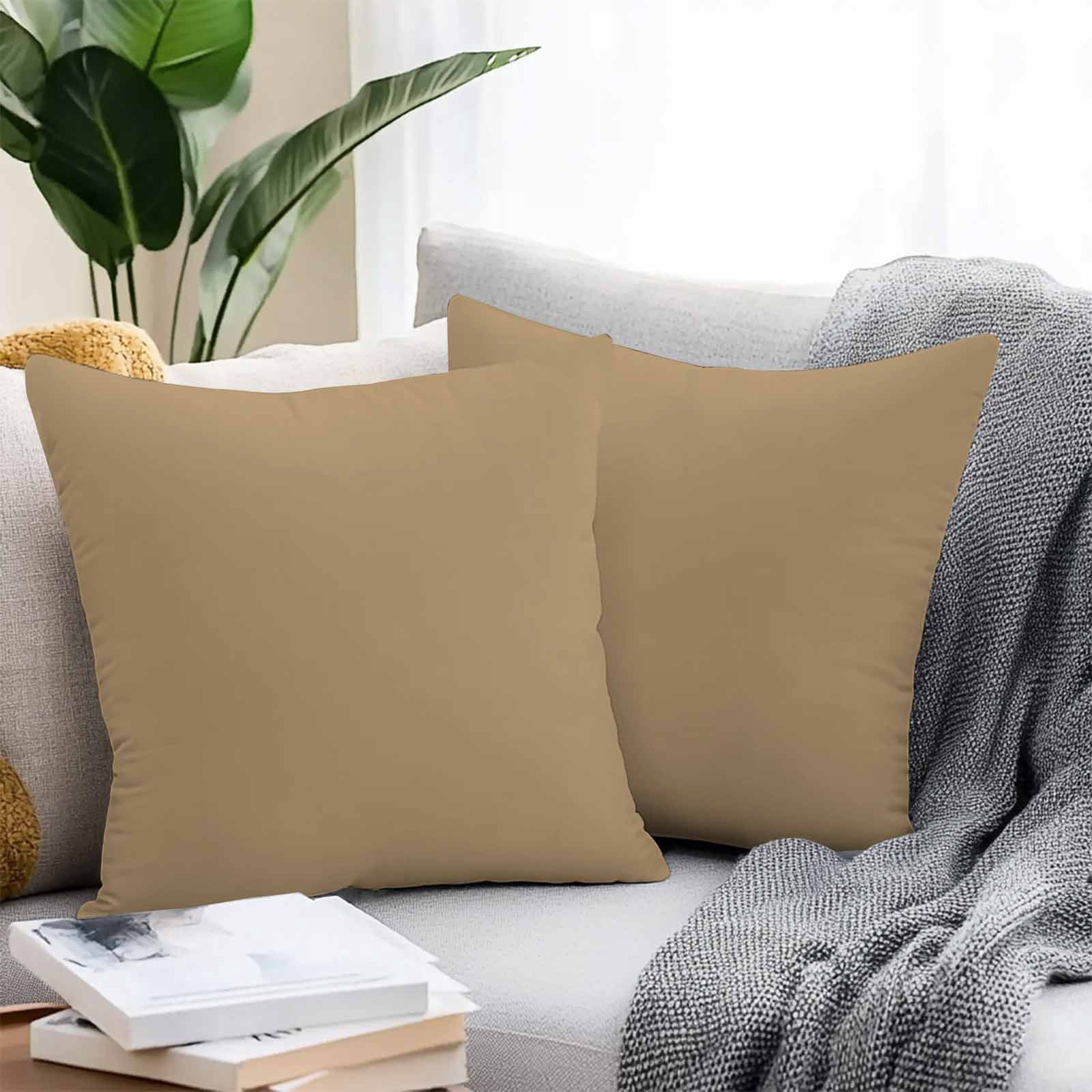 Outdoor Waterproof Throw Pillow Covers Set of 2 Solid Color Decorative Pillowcases Square Outdoor Pillows Cushion Case 16x16 Inch Khaki Farmhouse Vintage Patio Pillows for Couch Sofa Bed Garden