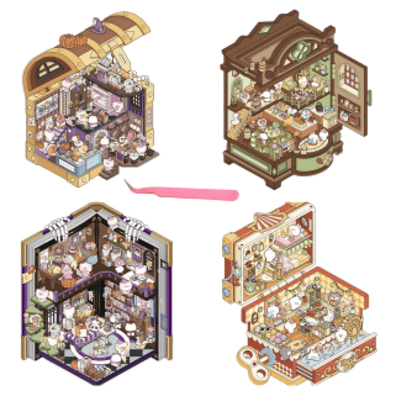 ‌Tumao 4 Sets DIY 3D House Sticker Scene Kit,Fun DIY 3D House Stickers, Sticker Therapy, Pass The Time,Stress Relief Sticker Scenes, Cute Cartoon Stickers for Adults and Kids