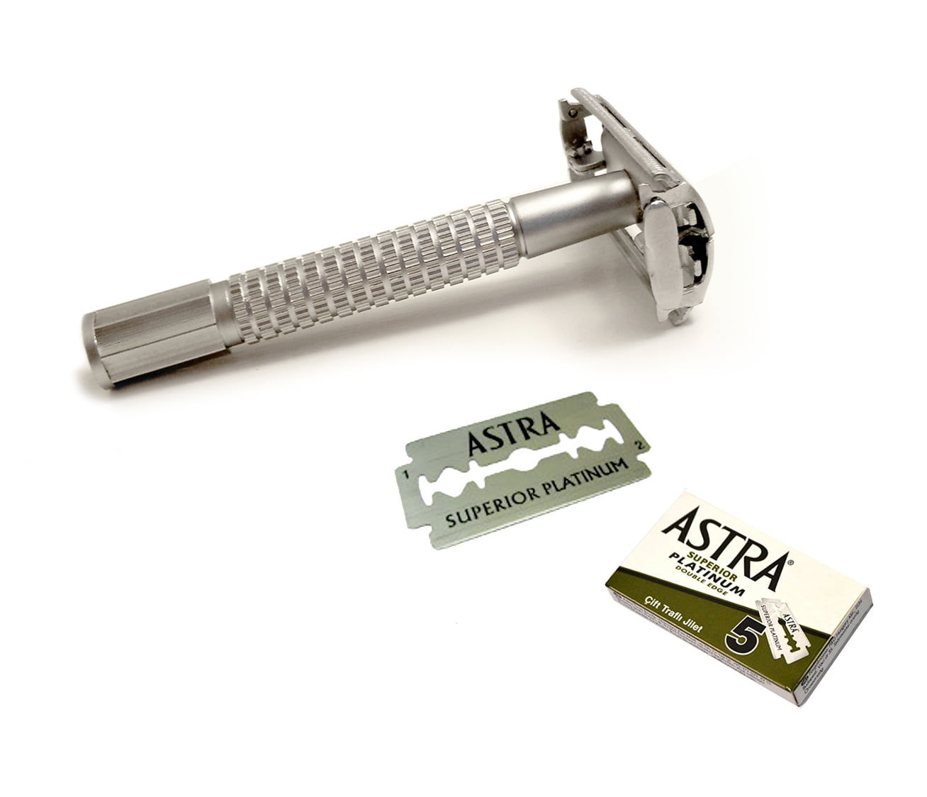 Classic Samurai Premium Butterfly Twist to Open Double Edge Safety Razor With 5 ASTRA Platinum Double Edge Razor Blades