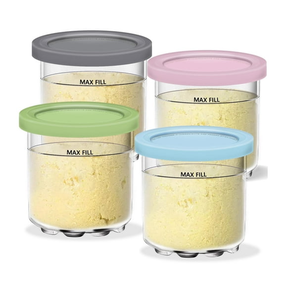 for Ninja Creami Pints and Lids - 4 Pack,16OZ Compatible with NC299AMZ & NC300s Series Ice Cream Makers, Extra Cups Replacement for Ninja Creamy Containers Airtight Anti-slip Dishwasher Safe