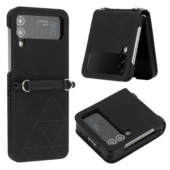 MonsDirect for 6.7 inch Samsung Galaxy Z Flip 3 2022 2021 Case, Galaxy Z Flip 3 Retro Suede Leather Folding Cover Ultra Thin Slim Shockproof Anti-Fall Drop Protective Case for Galaxy Z Flip 3, Black