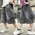 thumbnail image 2 of Teen Boy Street‑Style Washed‑Out Multi‑Pocket Relaxed‑Fit Knee‑Length Jean Shorts, 2 of 7