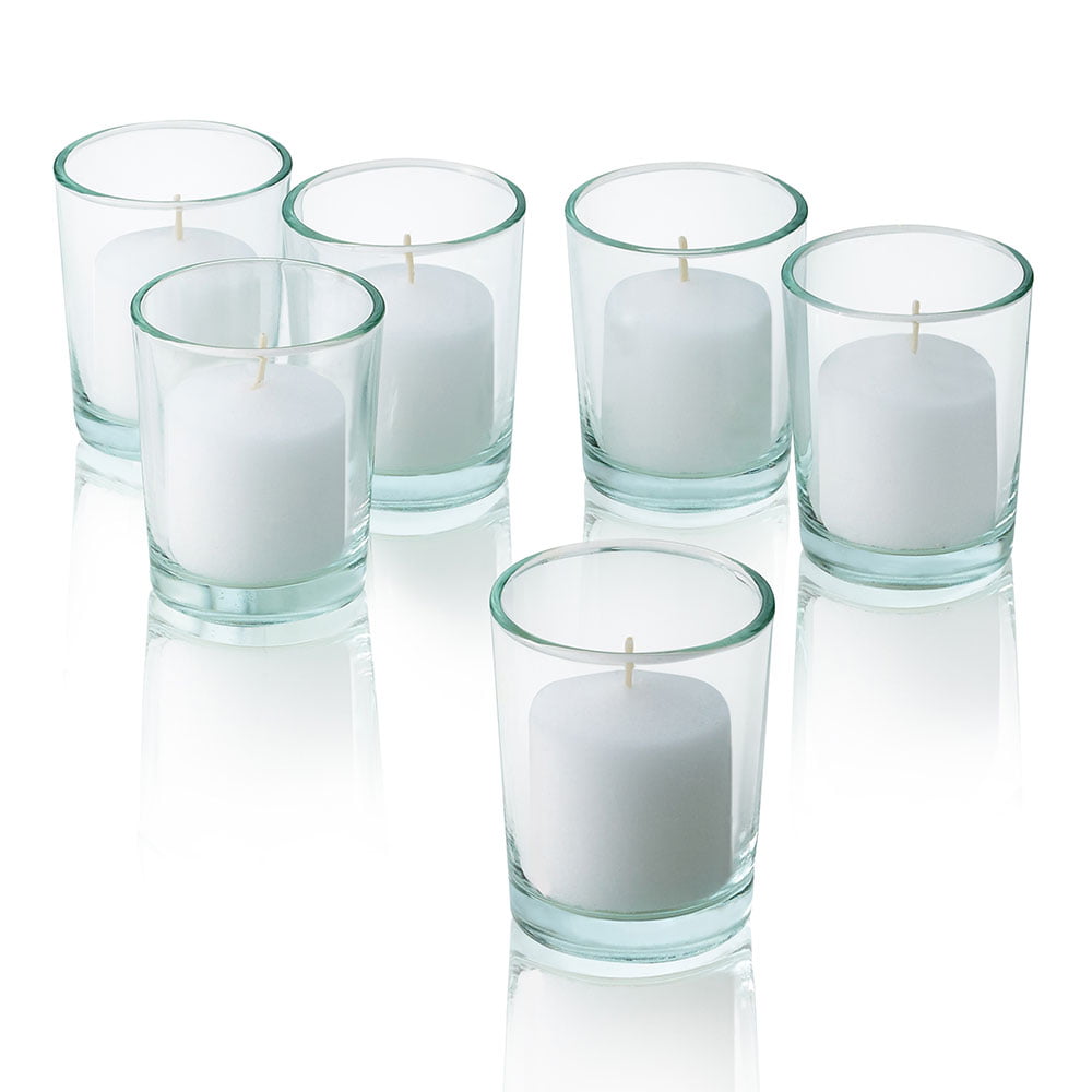 1-Votive Clear Glass Holder~And~2-Unscented USA Made Votive Candes~10-Hour Burn 