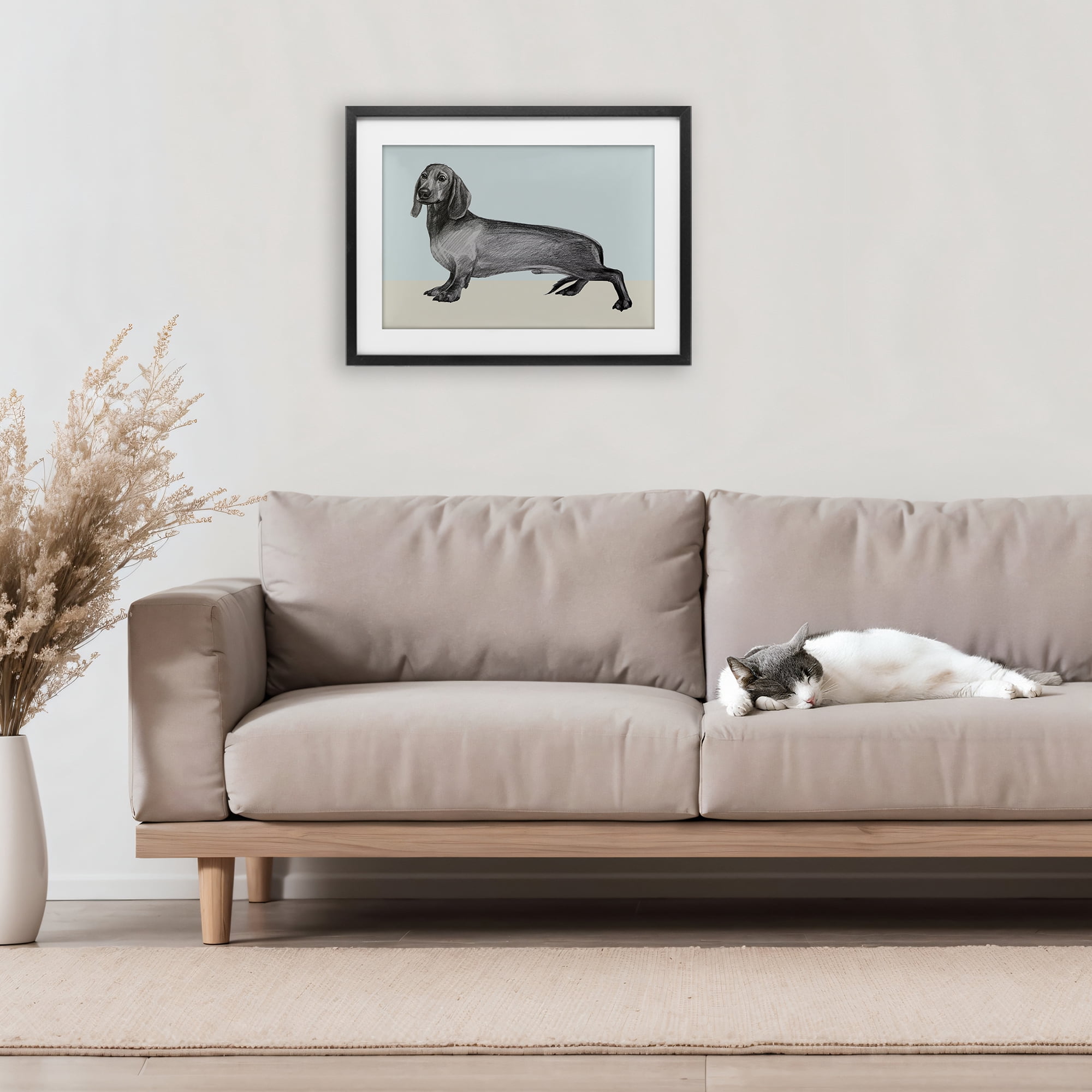 Stupell Industries Sketched Dachshund on Blue Black Framed Print Under Glass, design by Violeta Vollmer