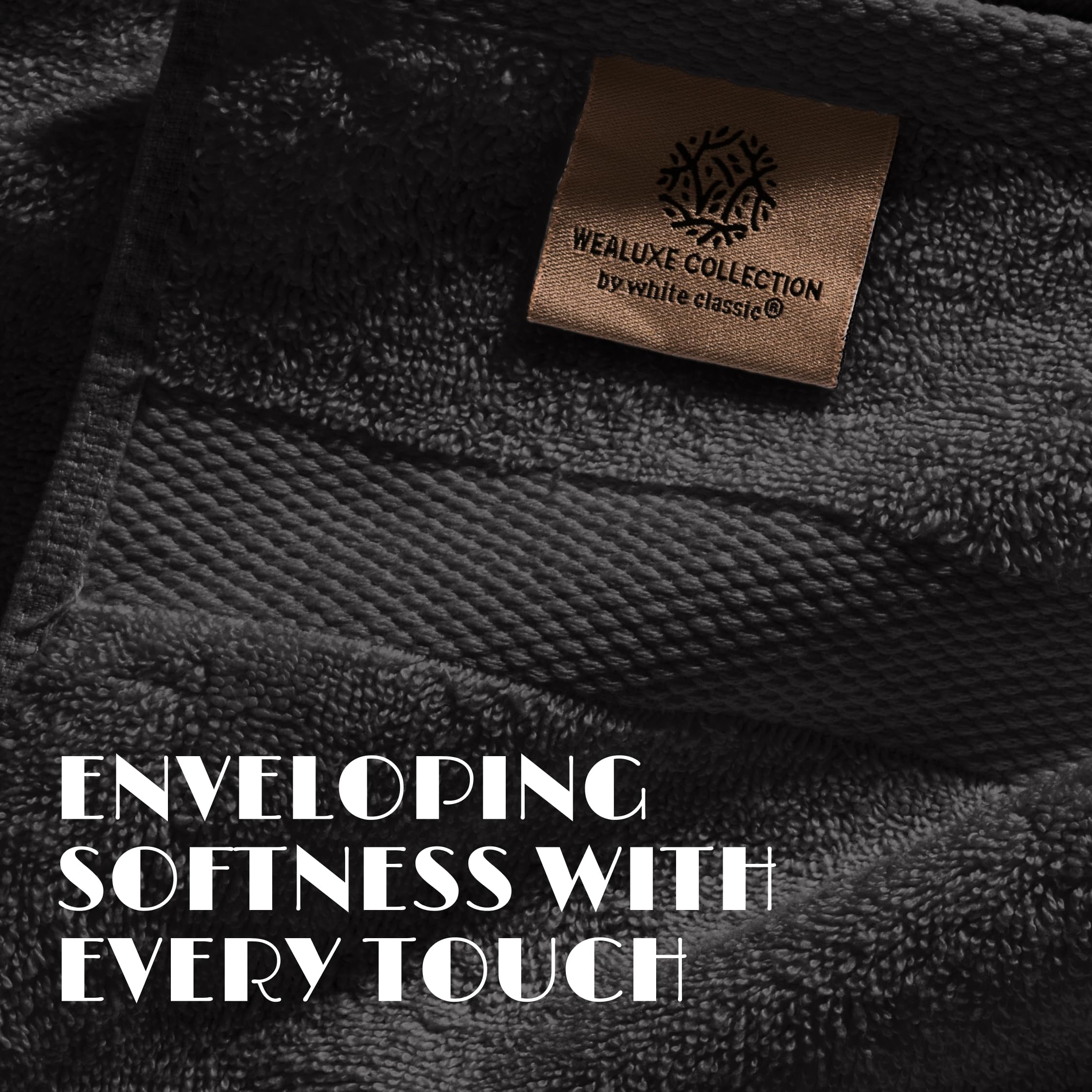 White Classic Wealuxe Black Bath Towels 24x50 inch, Cotton Towel Set for Bathroom, Hotel, Gym, Spa, Soft Extra Absorbent Quick Dry 6 Pack
