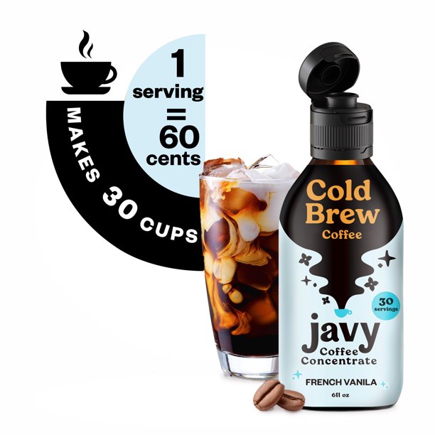Javy Coffee French Vanilla Concentrate Liquid, Makes 30 Cups Iced & Hot Brewed Coffee, Low Acid