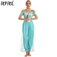 thumbnail image 2 of Disfraz de danza del vientre para mujer, princesa árabe, desfile de circo, disfraz de Cosplay, mono de lentejuelas adornado con gemas y cuello de gargantilla metálico brillante, 2 of 5