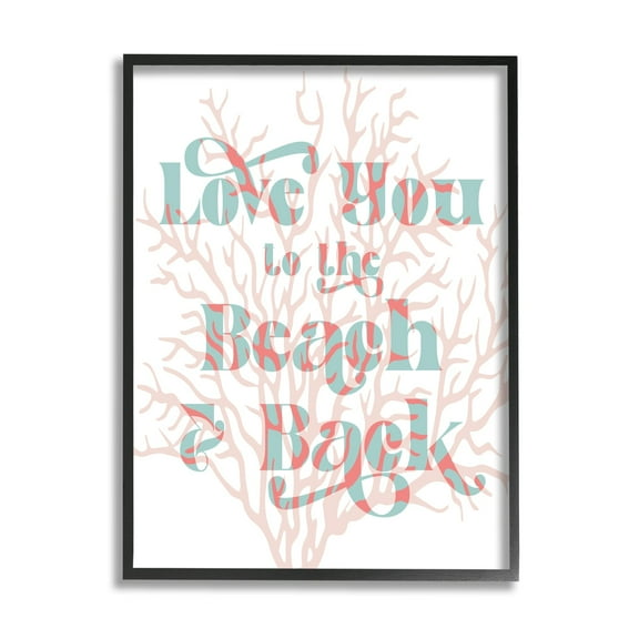 Stupell Industries Love You Beach Layered Coral Lettering Romance Graphic Art Black Framed Art Print Wall Art, Design by Daphne Polselli