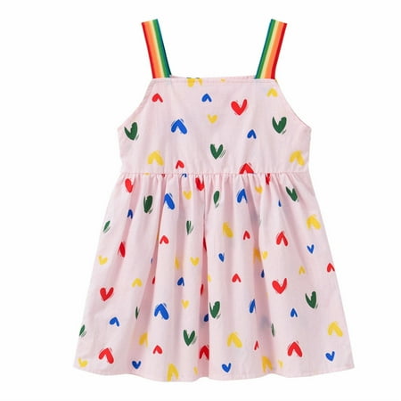 

Toddler Kids Baby Girls Sleeveless Sweet Heart Rainbow Print Slip Dress Fashion Summer Cute Sundress Dresses