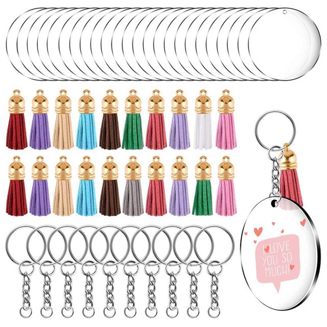 Fabricación De Llaveros Diy De 30 Uds., Llavero En Blanco De Sublimación Que Incluye 30 Llaveros Redondos En Blanco, 30 Llaveros Y 30 Borlas De Llavero De Colores 30Pcs seitruly AP005492-00