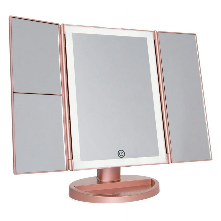  MIRRORVANA® X-Large Vanity Makeup Mirror with LED Lights  360°  Rotatable Extravagant Trifold Cosmetic Mirror with 10X, 5X, 3X  Magnification for Women, Teens and Girls (Rose Gold) : Beauty & Personal