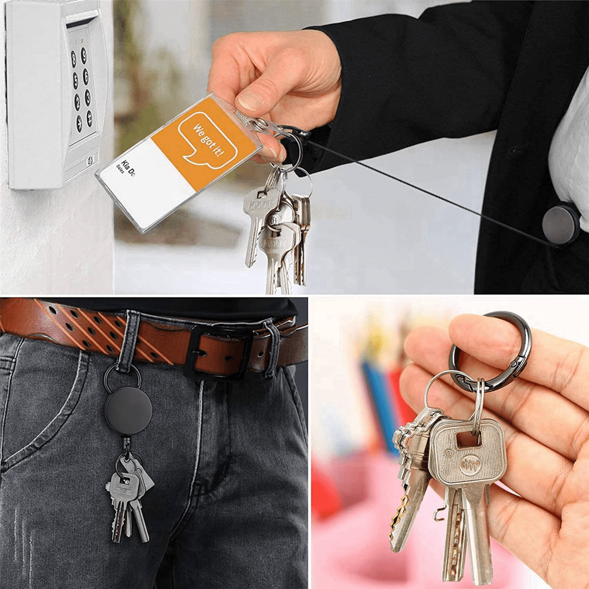 10 Pack Heavy Duty Retractable Badge Holder Reels, Metal ID Badge Holder with Belt Clip Key Ring for Name Card Keychain