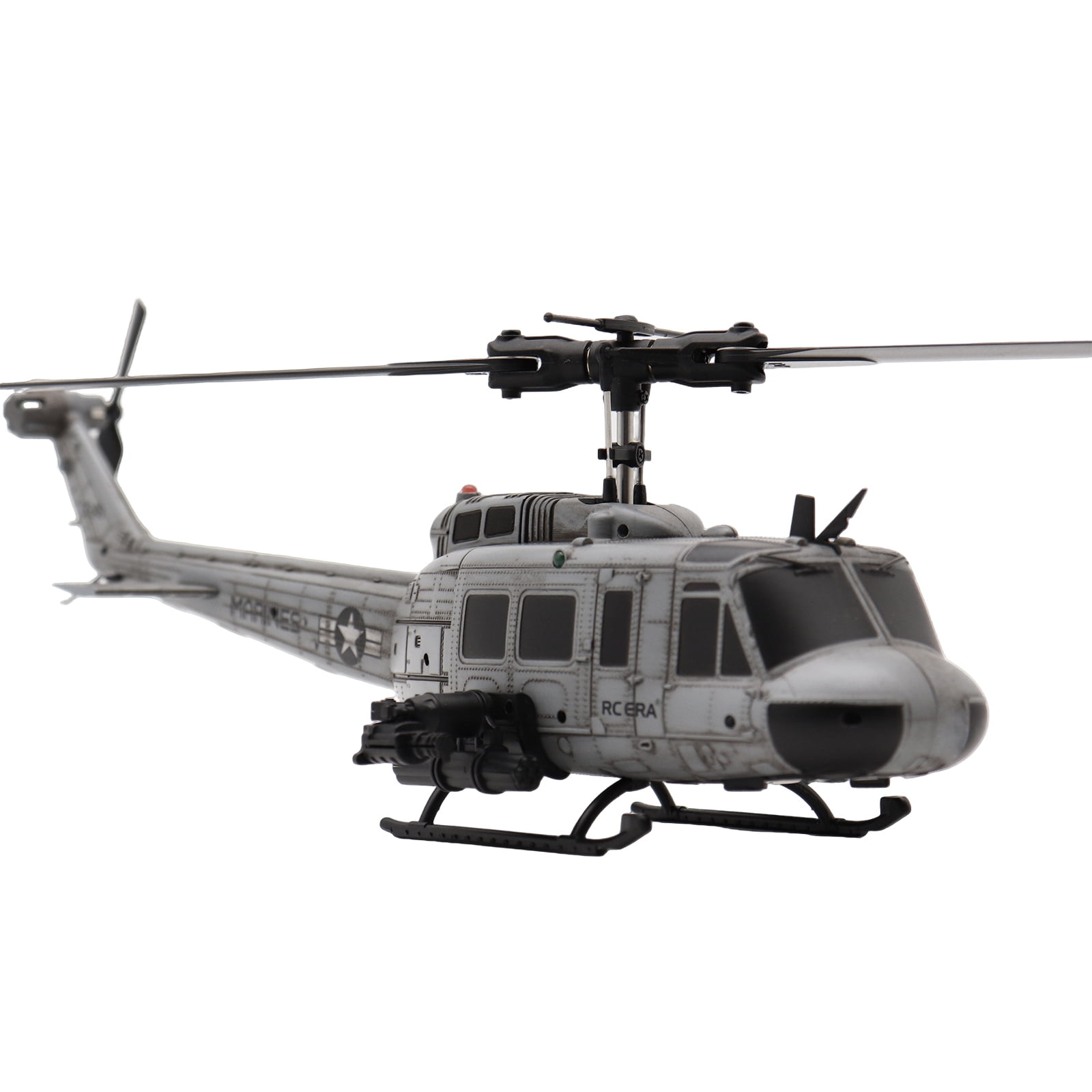 RC-ERA C032 UH-1 Huey 1/48 RC Helicopter 6CH Flybarless Brushless Aircraft with Optical Flow Positioning, TOF Altitude Hold, 6 Axis Gyro, One Key Inverted Flight, RTF for Adults, Gray - 2 battery