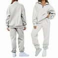 thumbnail image 3 of Women'S 2 Piece Outfits Lounge Sets Long Sleeve Half Zip Pullover and Baggy Sweatpants with Pockets Grey XL, 3 of 8