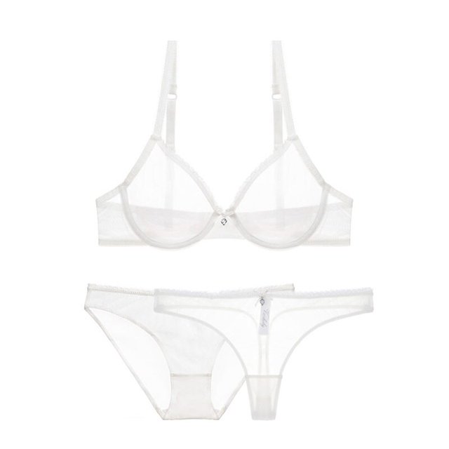 Ropa interior de encaje de malla de copa ultrafina Varsbaby transparente sin forro 1 sujetador + 2 bragas conjunto de sujetador de talla grande para mujer Tan Jianjun unisex