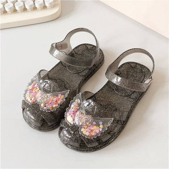Ovbmpzd Sandals for Girls Size 8 Jelly Closed Toe Water Summer Black Sandals Flat Beach Pool with Strap Shoes for Little Big Kid