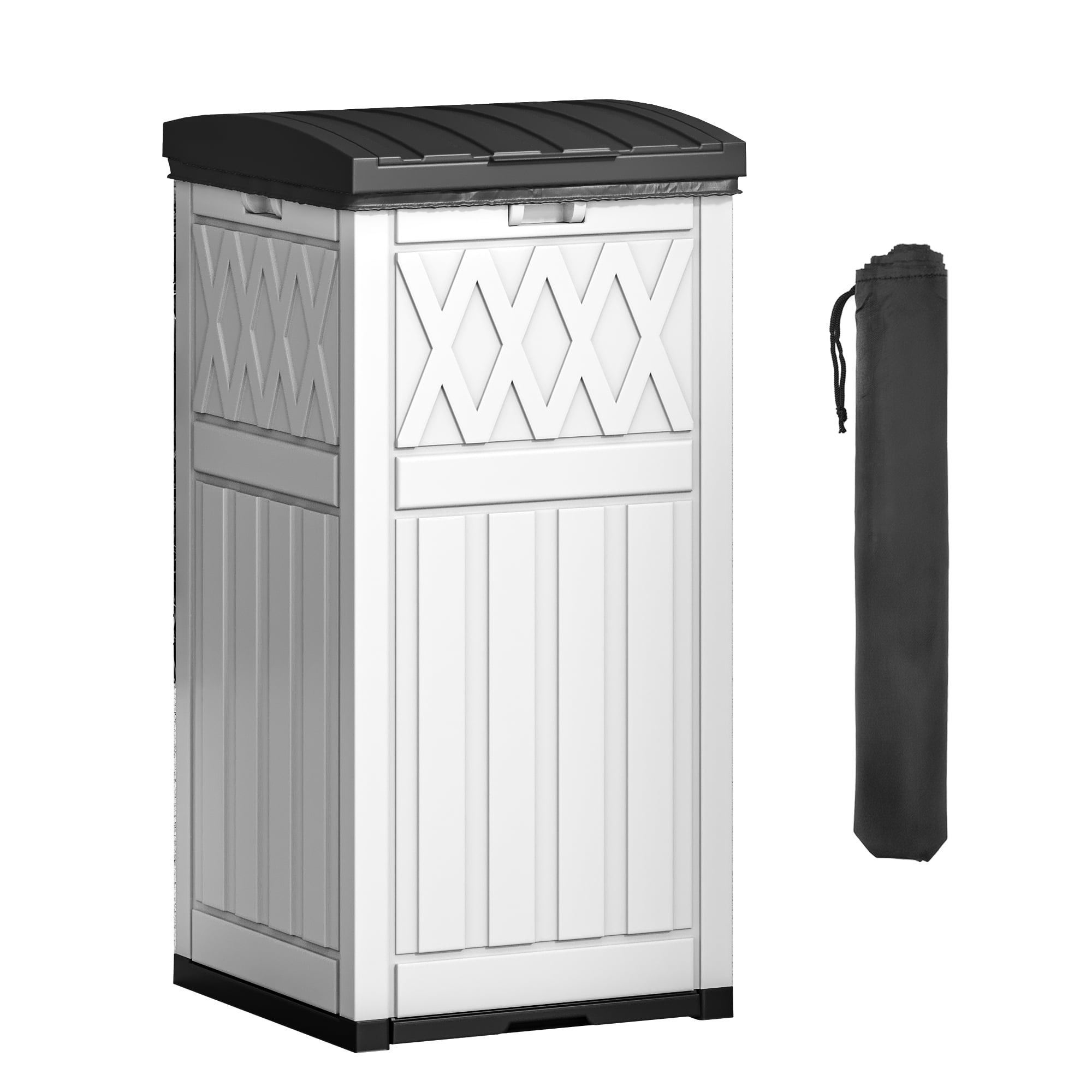 Uforic 31 Gallon Large Outdoor Trash Bin, Waterproof Resin Garbage Can with Lid & Drip Tray, Waste Container,for Porch, Backyard, White
