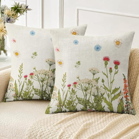 Spring Pillow Covers 16x16 inch Set of 2, Soft Pillowcases Colored Wildflowers Pattern Decorative Sofa Living Room Bed Square Pillow Case Cushion Cover-Colorful