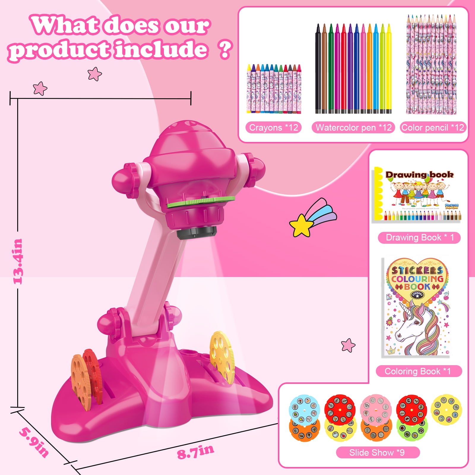 Konijiwa Drawing Projector Set,Coloring & Tracing Art Kit Gift for 3+ Year Old Girls