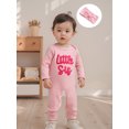 thumbnail image 5 of RUINIXCW Newborn Baby Girl Little Sister Outfit Baby Girls Spring Fall Winter Clothes Waffled Romper Letter Embroidered Jumpsuit and Headband 2Pcs Set, 5 of 9