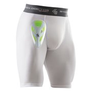 Shock Doctor Youth Boys Athletic Compression Shorts with Protective Flex Cup, White