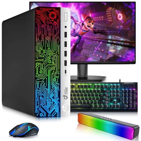 Restored HP RGB BX6G3 Desktop PC - Intel i5-6500 6th Gen - 16GB DDR4 Ram - 256GB SSD - Nvidia GeForce GT 1030 - 24" Monitor - RGB KB & M - RGB SoundBar - WiFi - Windows 11 Pro - Gaming Computer (Refurbished)