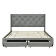 thumbnail image 3 of Wood Bed Frame with 2 Storage Drawers, Queen Size Platform Bed Frame with Button Upholstered Headboard Rivet Finish, 3 of 8