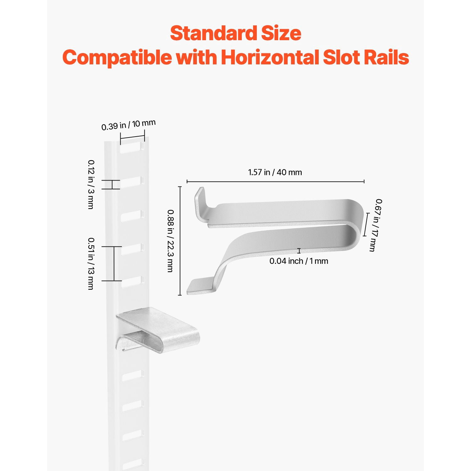 Shelf Clips for Horizontal Slotted Rails 0.67x0.88x1.57in, Adjustable Metal Shelf Support Clips, Secure Seamless Fit for Wire Shelving Storage