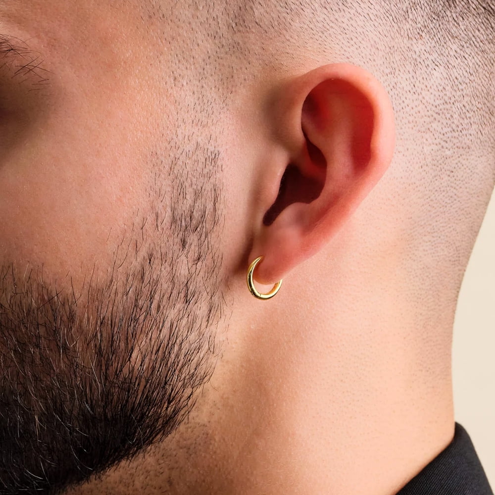 Classic Elegant Pure Solid 925 Sterling Silver Yellow Gold Plated Small 14mm Thin Hoops Earrings Unisex Trendy Cool Men Women Hypoallergenic Huggie Hoop Earrings