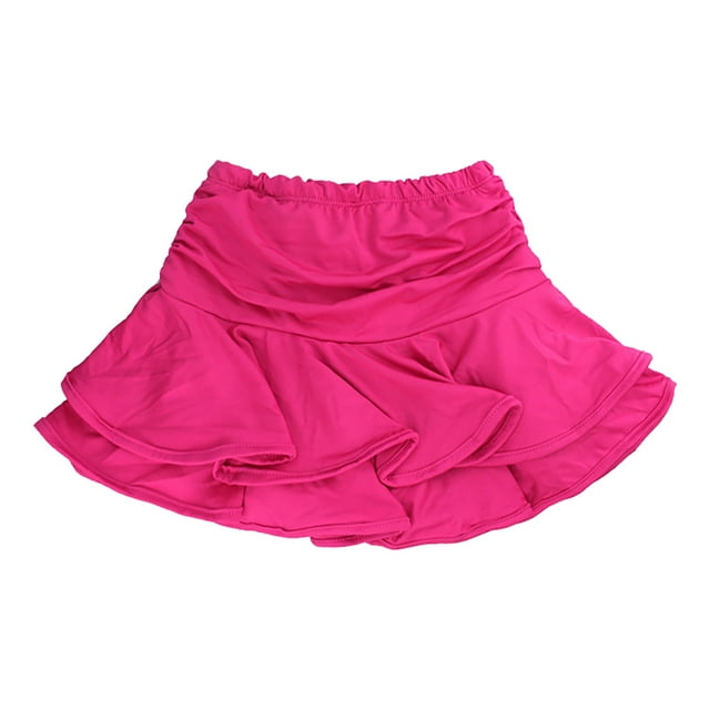 XDZJLR Jupe pour Filles Danse Latine Salle de Bal Tango Robe d'Entraînement Couleur Unie Plissée Short