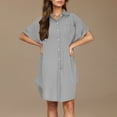 thumbnail image 4 of Womens Cotton Shirt Dress Summer Casual Short Sleeve Button With Collar Shirt Dress Gray, 4 of 8