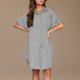 thumbnail image 4 of Mini Falda de Algodón con Pantalones Cortos Botón de Verano Hasta Vestido de Camisa con Cuello, 60% Algodón 40% Lino Mini Vestido, Lavado a Mano Desgaste Casual, 4 of 8
