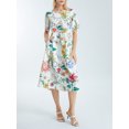 thumbnail image 3 of ZAXARRA Robe Longue pour Femmes, Élégante Robe d'Été Décontractée à Manches Courtes Col Rond Imprimé Fleur/encre, 3 of 9