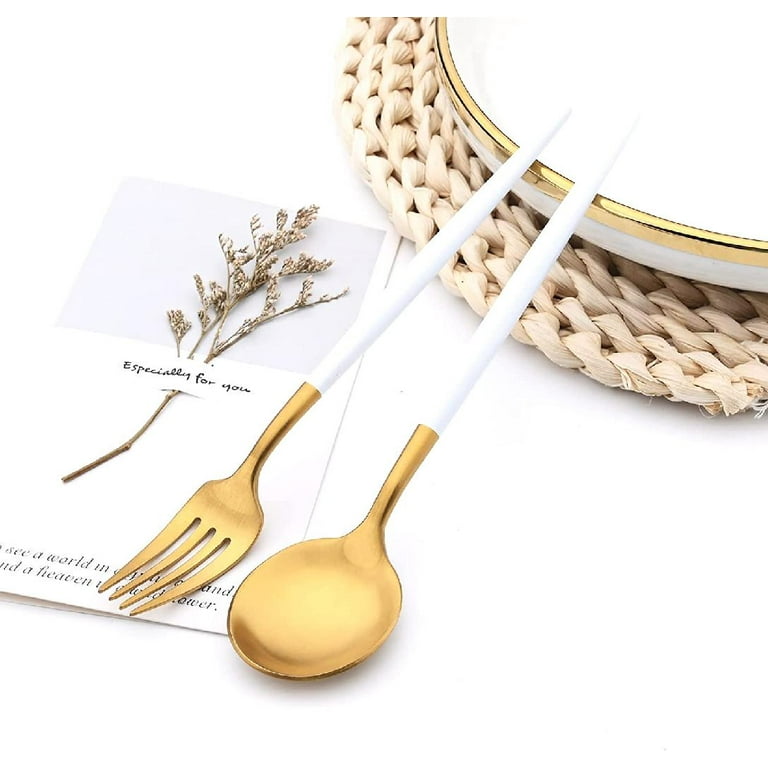 Matte White Gold Silverware Set, Oliviola 20-Piece Stainless Steel Flatware  Cutlery Set Service for 4, Satin Finish Kitchen Utensil Set, Dishwasher