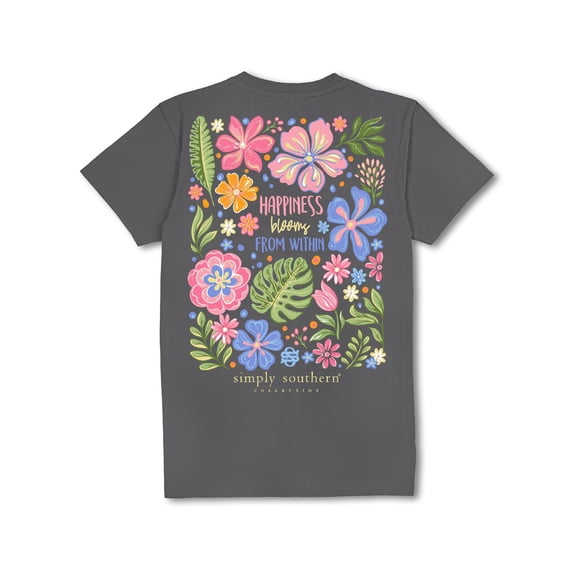 Simply Southern Happiness Blooms Washed Coal T-Shirt