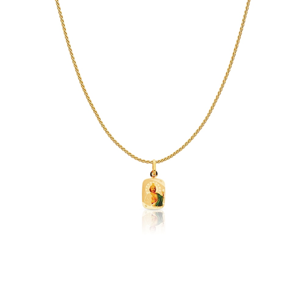 Jude Enamel Picture Charm Pendant with 0.9mm Wheat Chain Necklace 14K Yellow Gold St