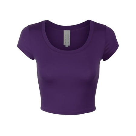Navy Crop - KOGMO Womens Short Sleeve Crop Top Solid Round Neck T Shirt