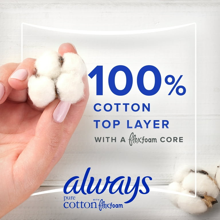 Always Pure Cotton Feminine Pads With WIngs, Size 3, Extra Heavy  Absorbency, 22 CT 