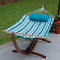 thumbnail image 3 of The Hamptons Collection Striped Reversible Sunbrella Quilted Hammock - 82" x 55" - Teal and Blue, 3 of 4