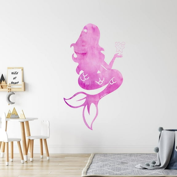 VWAQ Watercolor Mermaid Wall Decal Personalized Girls Room Decor - NA24